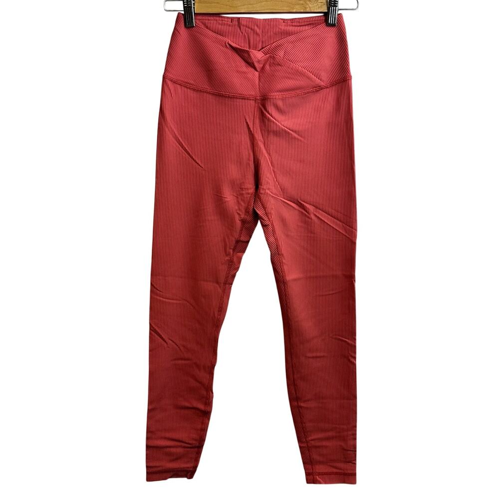 90 Degree By Reflex Ribbed Pink Leggings Crossover Waist Size Medium Gym